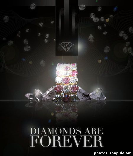 Дизайн гладкого рекламного плаката «Бриллианты» рисовать в фотошоп