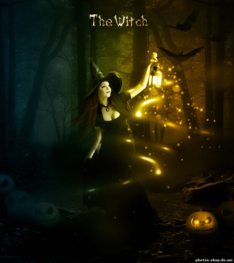 Руководство Манипуляция Halloween Night Witch Photoshop рисовать в фотошоп
